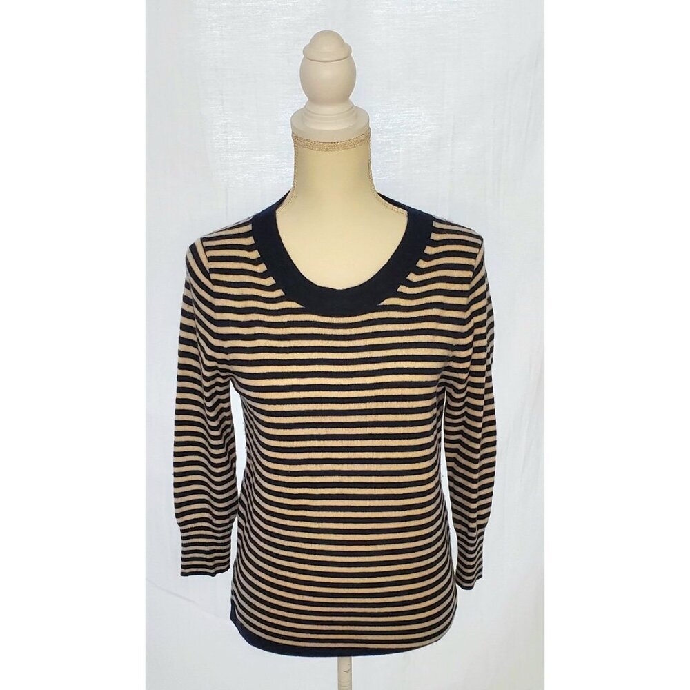 J. Crew Collection 100% Cashmere Sweater Striped Ivory Navy Italy Marine Sz. S
